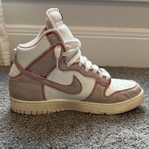 Nike High-Top Dunks Sneakers in White Red and Pink